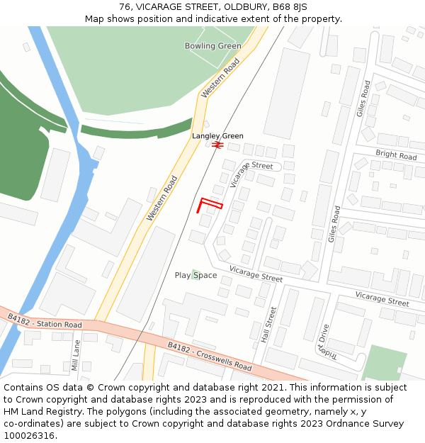 76, VICARAGE STREET, OLDBURY, B68 8JS: Location map and indicative extent of plot