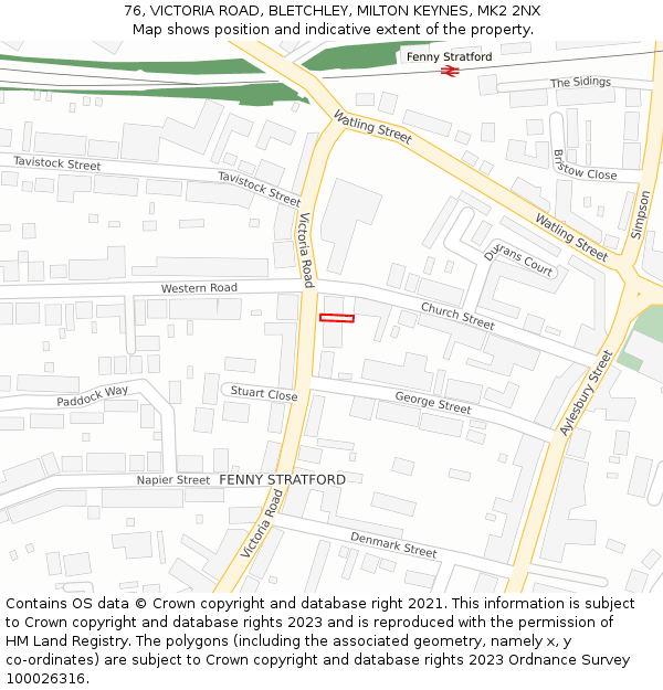 76, VICTORIA ROAD, BLETCHLEY, MILTON KEYNES, MK2 2NX: Location map and indicative extent of plot