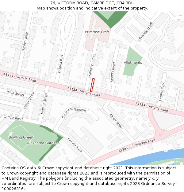 76, VICTORIA ROAD, CAMBRIDGE, CB4 3DU: Location map and indicative extent of plot
