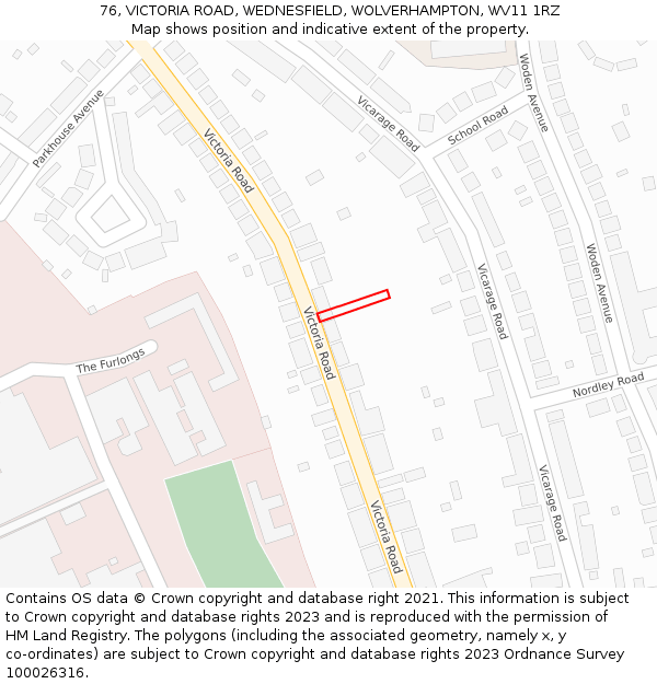 76, VICTORIA ROAD, WEDNESFIELD, WOLVERHAMPTON, WV11 1RZ: Location map and indicative extent of plot