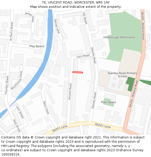 76, VINCENT ROAD, WORCESTER, WR5 1AY: Location map and indicative extent of plot