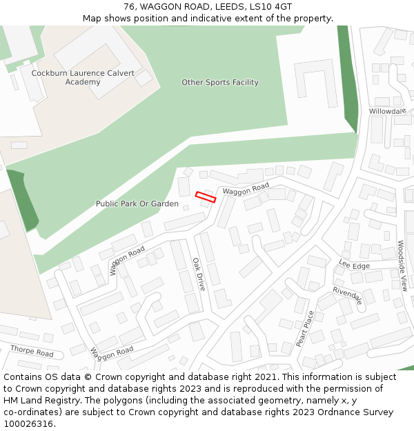 76, WAGGON ROAD, LEEDS, LS10 4GT: Location map and indicative extent of plot