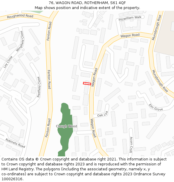76, WAGON ROAD, ROTHERHAM, S61 4QF: Location map and indicative extent of plot