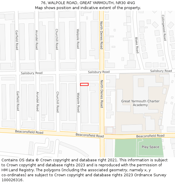 76, WALPOLE ROAD, GREAT YARMOUTH, NR30 4NG: Location map and indicative extent of plot