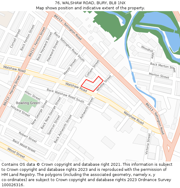 76, WALSHAW ROAD, BURY, BL8 1NX: Location map and indicative extent of plot
