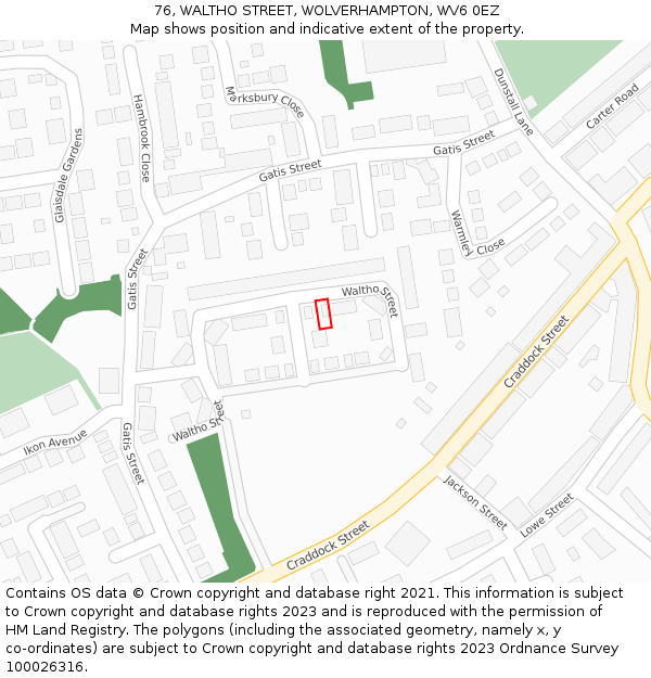 76, WALTHO STREET, WOLVERHAMPTON, WV6 0EZ: Location map and indicative extent of plot