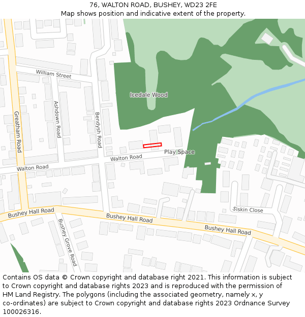76, WALTON ROAD, BUSHEY, WD23 2FE: Location map and indicative extent of plot