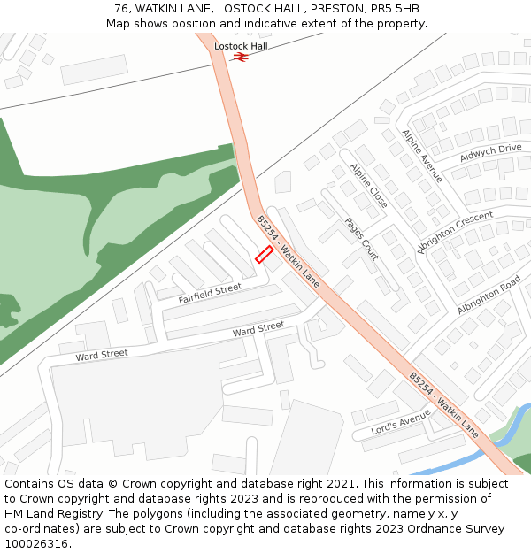 76, WATKIN LANE, LOSTOCK HALL, PRESTON, PR5 5HB: Location map and indicative extent of plot