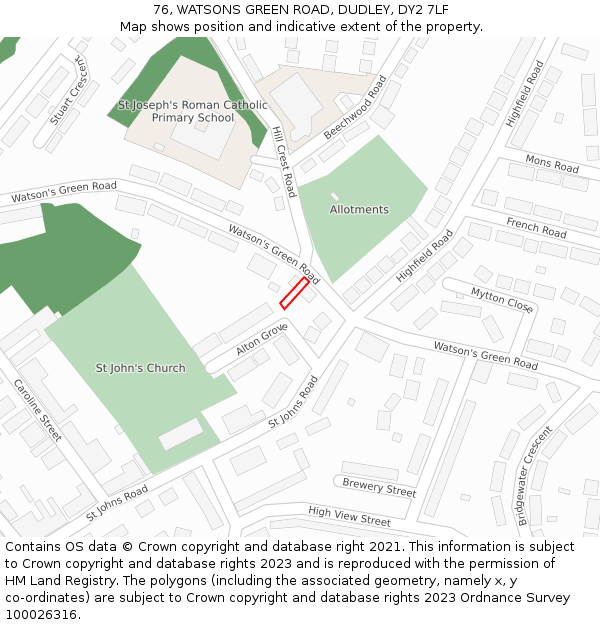 76, WATSONS GREEN ROAD, DUDLEY, DY2 7LF: Location map and indicative extent of plot