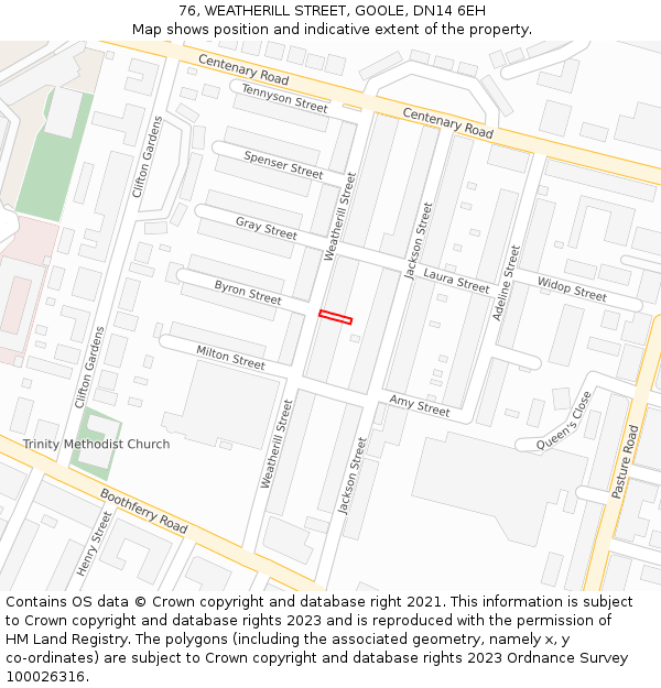 76, WEATHERILL STREET, GOOLE, DN14 6EH: Location map and indicative extent of plot