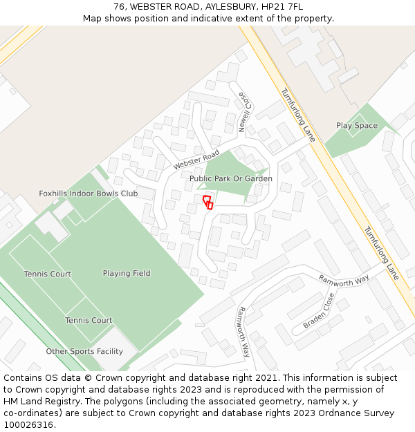 76, WEBSTER ROAD, AYLESBURY, HP21 7FL: Location map and indicative extent of plot