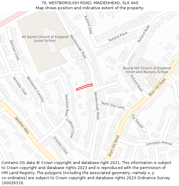 76, WESTBOROUGH ROAD, MAIDENHEAD, SL6 4AS: Location map and indicative extent of plot