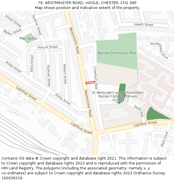 76, WESTMINSTER ROAD, HOOLE, CHESTER, CH2 3AP: Location map and indicative extent of plot