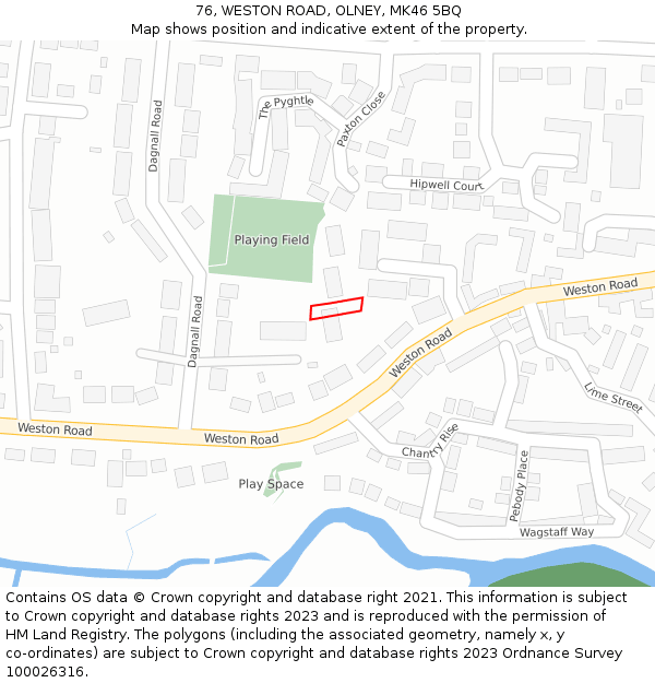 76, WESTON ROAD, OLNEY, MK46 5BQ: Location map and indicative extent of plot