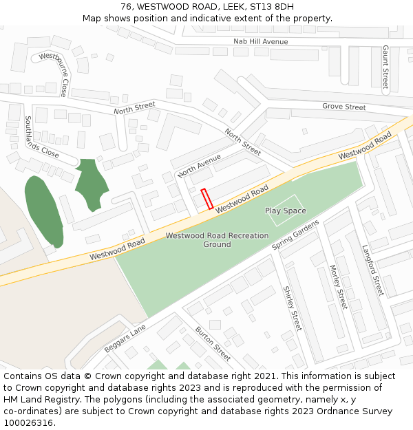 76, WESTWOOD ROAD, LEEK, ST13 8DH: Location map and indicative extent of plot