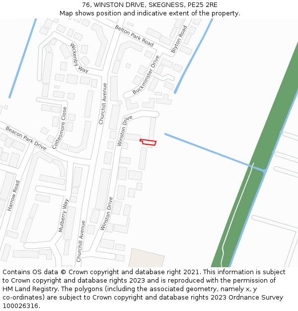 76, WINSTON DRIVE, SKEGNESS, PE25 2RE: Location map and indicative extent of plot