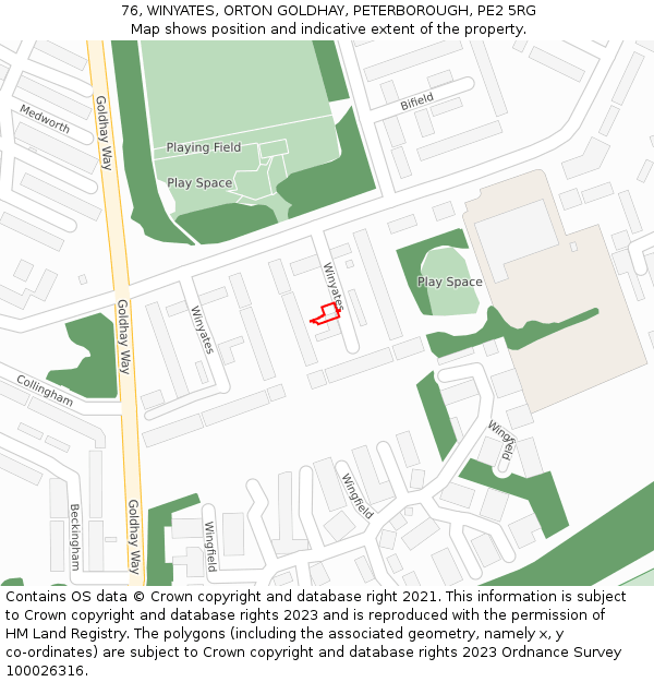 76, WINYATES, ORTON GOLDHAY, PETERBOROUGH, PE2 5RG: Location map and indicative extent of plot