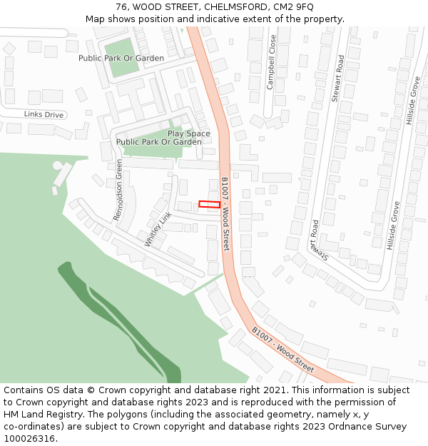 76, WOOD STREET, CHELMSFORD, CM2 9FQ: Location map and indicative extent of plot