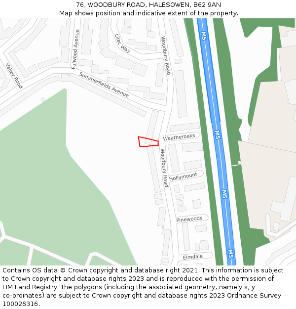 76, WOODBURY ROAD, HALESOWEN, B62 9AN: Location map and indicative extent of plot