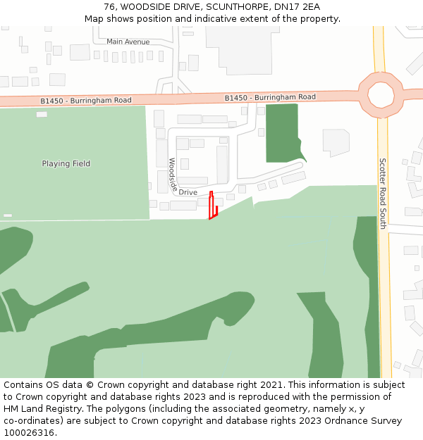 76, WOODSIDE DRIVE, SCUNTHORPE, DN17 2EA: Location map and indicative extent of plot