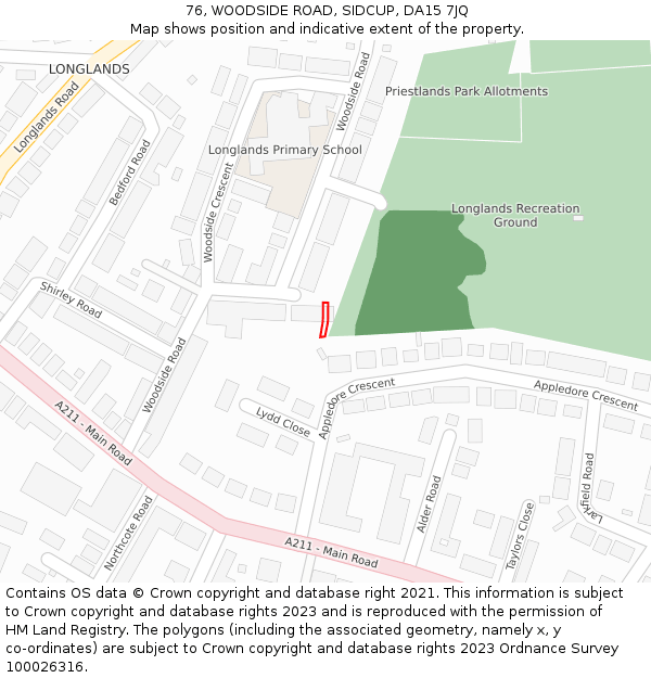 76, WOODSIDE ROAD, SIDCUP, DA15 7JQ: Location map and indicative extent of plot