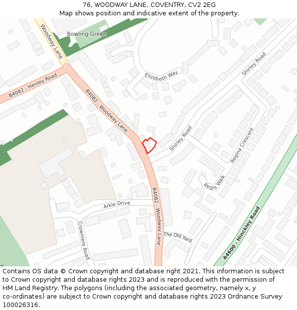 76, WOODWAY LANE, COVENTRY, CV2 2EG: Location map and indicative extent of plot