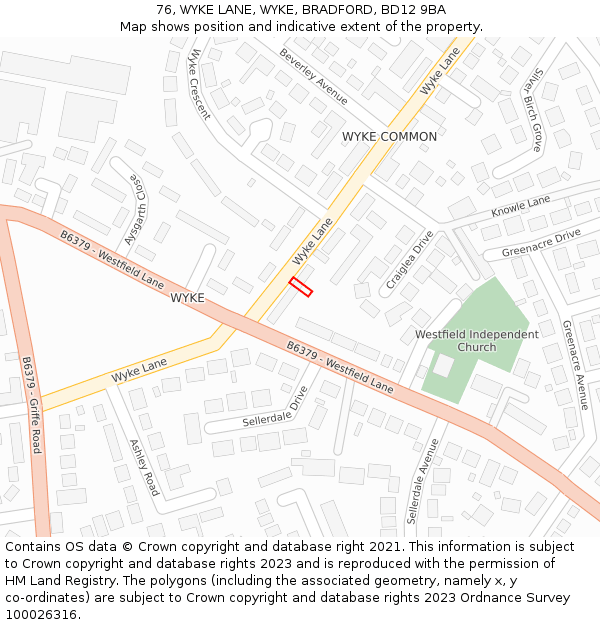 76, WYKE LANE, WYKE, BRADFORD, BD12 9BA: Location map and indicative extent of plot