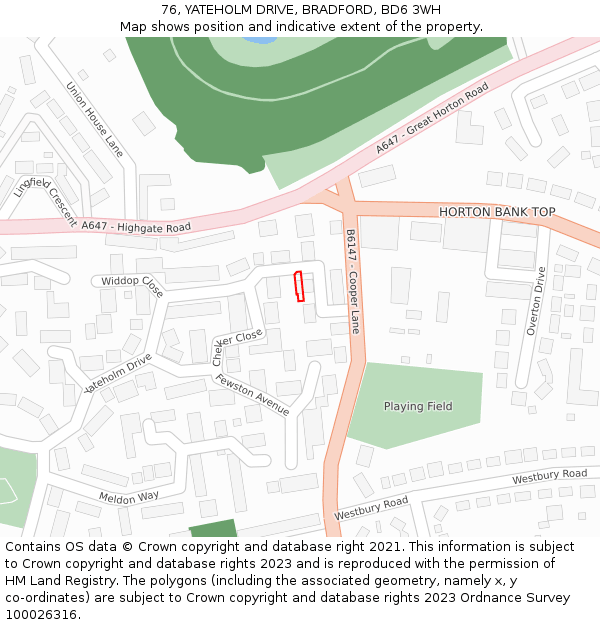 76, YATEHOLM DRIVE, BRADFORD, BD6 3WH: Location map and indicative extent of plot
