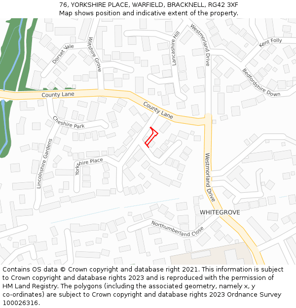 76, YORKSHIRE PLACE, WARFIELD, BRACKNELL, RG42 3XF: Location map and indicative extent of plot