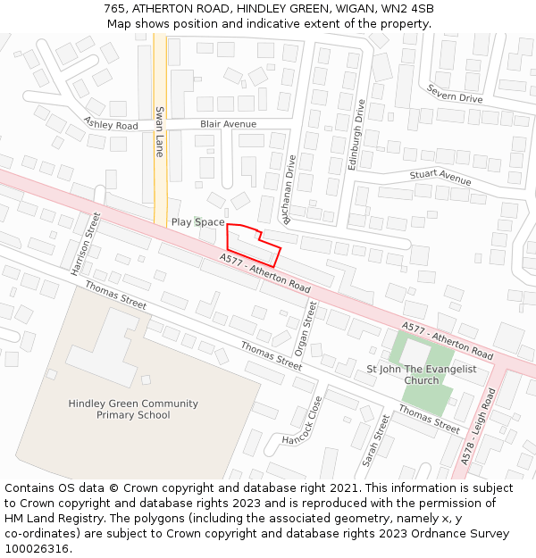 765, ATHERTON ROAD, HINDLEY GREEN, WIGAN, WN2 4SB: Location map and indicative extent of plot
