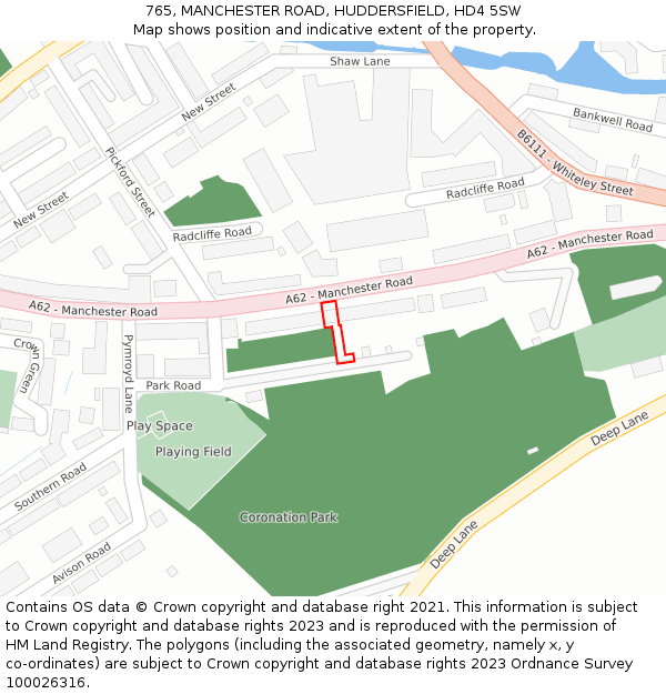 765, MANCHESTER ROAD, HUDDERSFIELD, HD4 5SW: Location map and indicative extent of plot