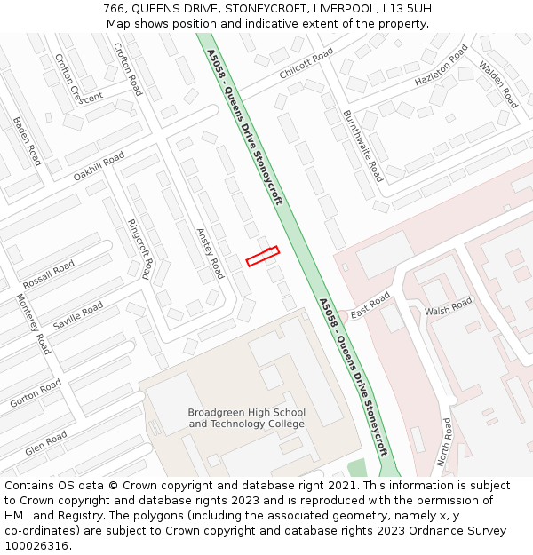 766, QUEENS DRIVE, STONEYCROFT, LIVERPOOL, L13 5UH: Location map and indicative extent of plot