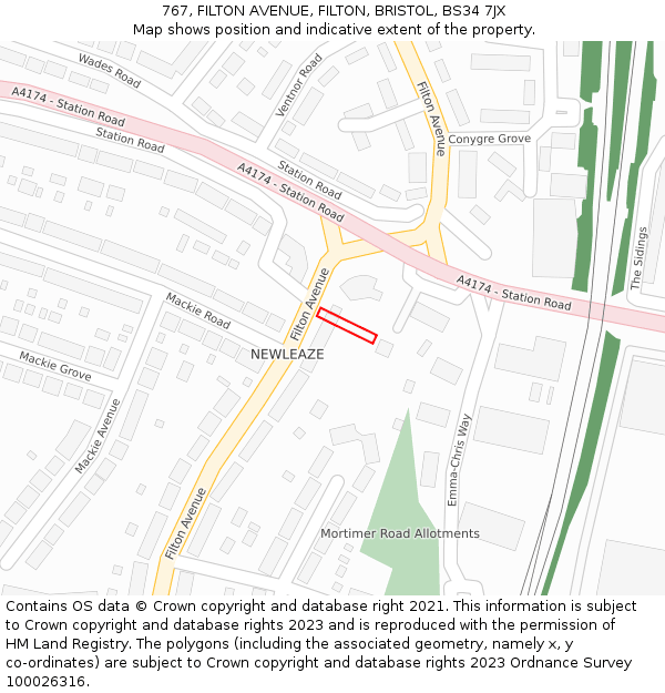 767, FILTON AVENUE, FILTON, BRISTOL, BS34 7JX: Location map and indicative extent of plot