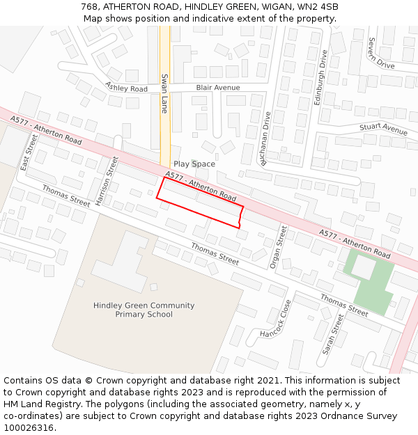 768, ATHERTON ROAD, HINDLEY GREEN, WIGAN, WN2 4SB: Location map and indicative extent of plot