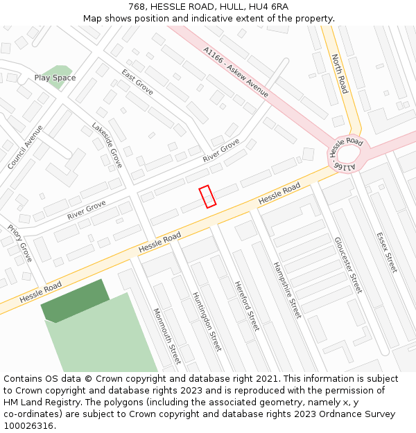768, HESSLE ROAD, HULL, HU4 6RA: Location map and indicative extent of plot