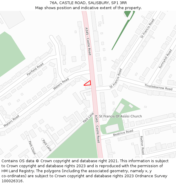 76A, CASTLE ROAD, SALISBURY, SP1 3RR: Location map and indicative extent of plot