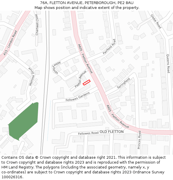 76A, FLETTON AVENUE, PETERBOROUGH, PE2 8AU: Location map and indicative extent of plot