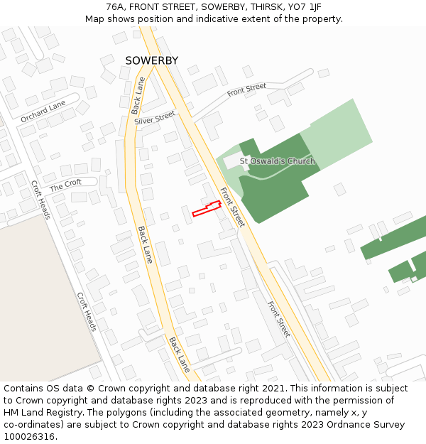 76A, FRONT STREET, SOWERBY, THIRSK, YO7 1JF: Location map and indicative extent of plot