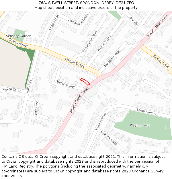 76A, SITWELL STREET, SPONDON, DERBY, DE21 7FG: Location map and indicative extent of plot