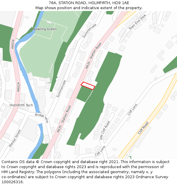76A, STATION ROAD, HOLMFIRTH, HD9 1AE: Location map and indicative extent of plot