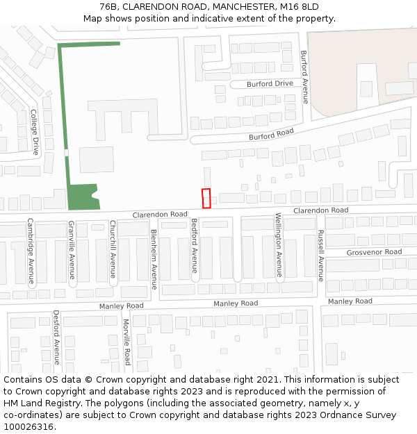 76B, CLARENDON ROAD, MANCHESTER, M16 8LD: Location map and indicative extent of plot