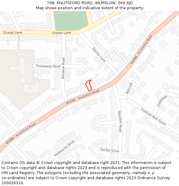 76B, KNUTSFORD ROAD, WILMSLOW, SK9 6JD: Location map and indicative extent of plot