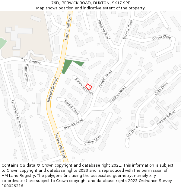 76D, BERWICK ROAD, BUXTON, SK17 9PE: Location map and indicative extent of plot