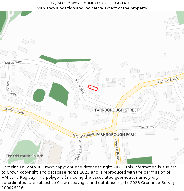 77, ABBEY WAY, FARNBOROUGH, GU14 7DF: Location map and indicative extent of plot