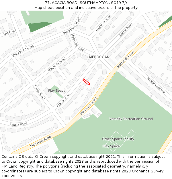 77, ACACIA ROAD, SOUTHAMPTON, SO19 7JY: Location map and indicative extent of plot