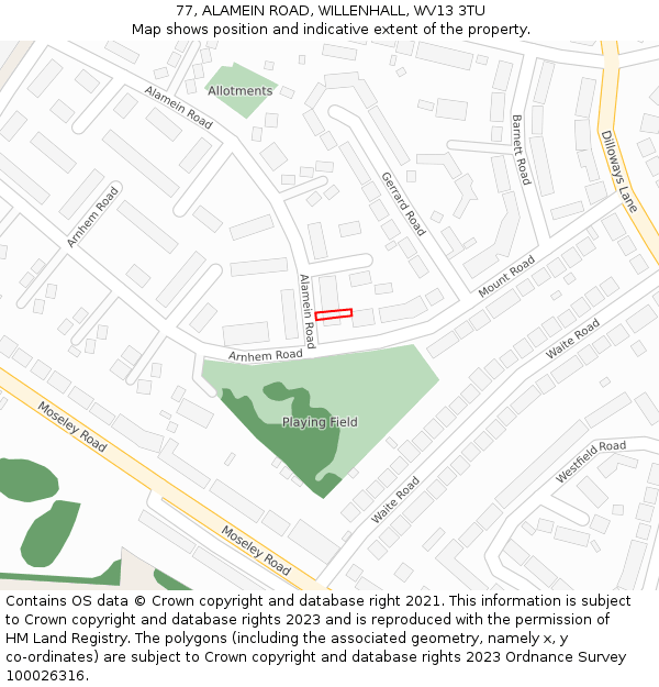 77, ALAMEIN ROAD, WILLENHALL, WV13 3TU: Location map and indicative extent of plot