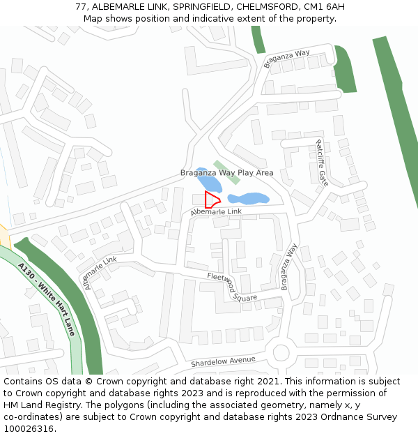 77, ALBEMARLE LINK, SPRINGFIELD, CHELMSFORD, CM1 6AH: Location map and indicative extent of plot