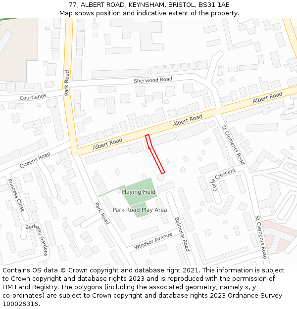77, ALBERT ROAD, KEYNSHAM, BRISTOL, BS31 1AE: Location map and indicative extent of plot