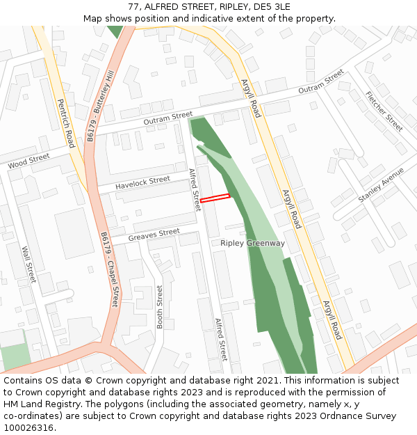 77, ALFRED STREET, RIPLEY, DE5 3LE: Location map and indicative extent of plot