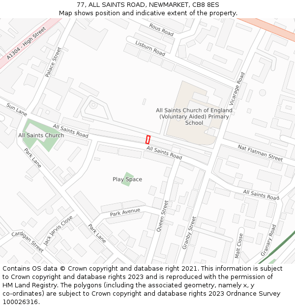 77, ALL SAINTS ROAD, NEWMARKET, CB8 8ES: Location map and indicative extent of plot